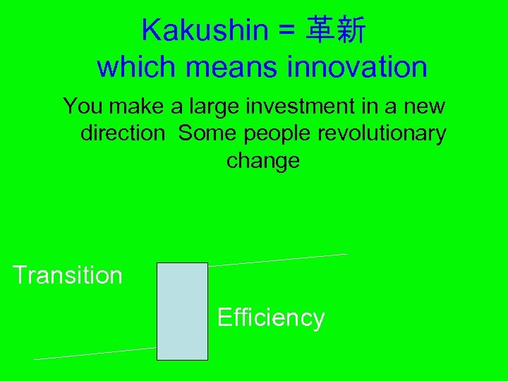 Kakushin = 革新 which means innovation You make a large investment in a new