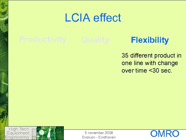 LCIA effect Productivity Quality Flexibility 35 different product in one line with change over