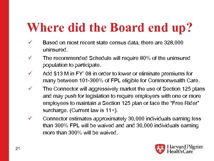 Where did the Board end up? ü ü The recommended Schedule will require 80%