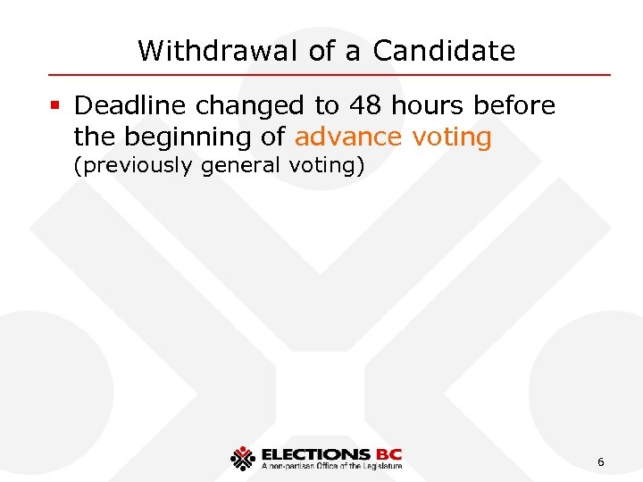 Withdrawal of a Candidate § Deadline changed to 48 hours before the beginning of
