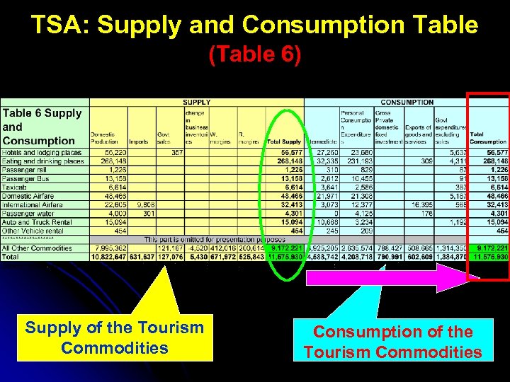 TSA: Supply and Consumption Table (Table 6) Supply of the Tourism Commodities Consumption of