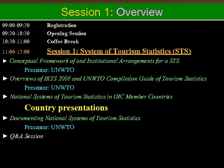 Session 1: Overview 09: 00 -09: 30 -10: 30 -11: 00 Registration Opening Session