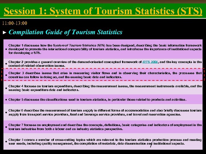 Session 1: System of Tourism Statistics (STS) 11: 00 -13: 00 ► Compilation Guide