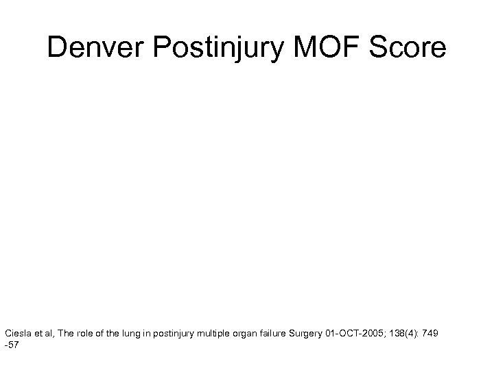 Denver Postinjury MOF Score Ciesla et al, The role of the lung in postinjury
