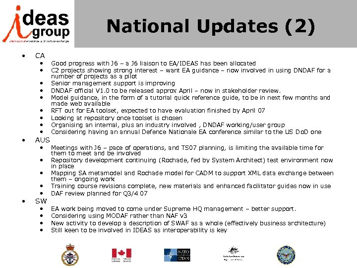 National Updates (2) • CA • • • AUS • • • Meetings with