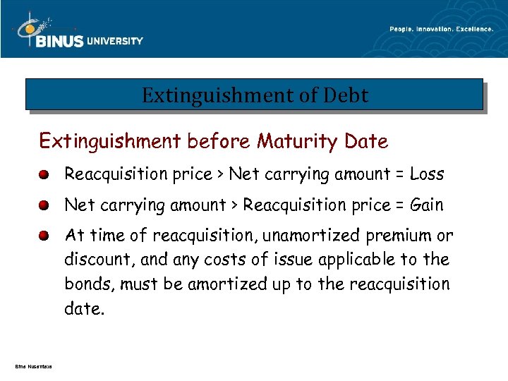 Extinguishment of Debt Extinguishment before Maturity Date Reacquisition price > Net carrying amount =