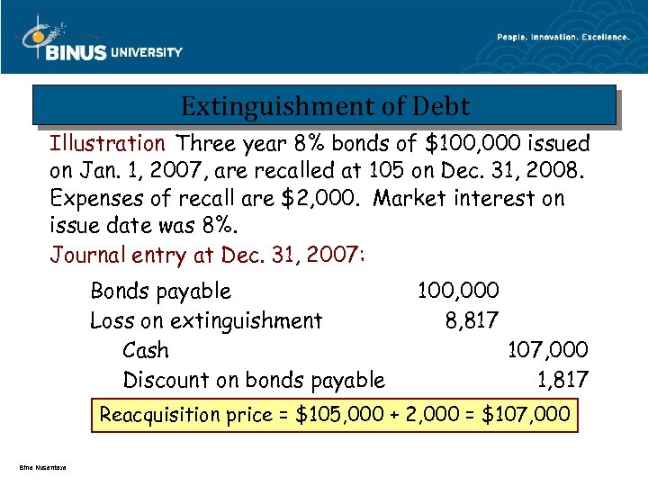 Extinguishment of Debt Illustration Three year 8% bonds of $100, 000 issued on Jan.