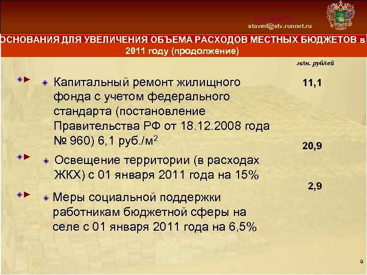 Схема 13 www. mfsk. ru stavmf@stv. runnet. ru ОСНОВАНИЯ ДЛЯ УВЕЛИЧЕНИЯ ОБЪЕМА РАСХОДОВ МЕСТНЫХ