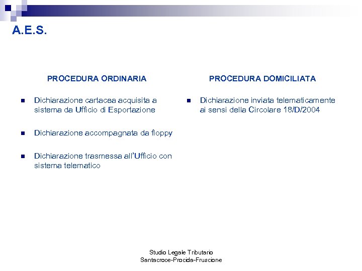 A. E. S. PROCEDURA ORDINARIA n Dichiarazione cartacea acquisita a sistema da Ufficio di