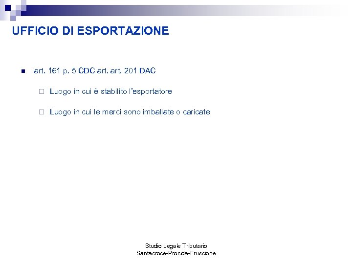 UFFICIO DI ESPORTAZIONE n art. 161 p. 5 CDC art. 201 DAC ¨ Luogo
