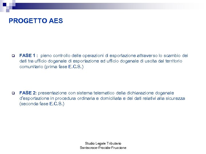 PROGETTO AES q FASE 1 : pieno controllo delle operazioni di esportazione attraverso lo