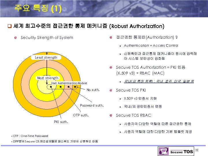 주요 특징 (1) q 세계 최고수준의 접근권한 통제 메커니즘 (Robust Authorization) 접근권한 통제란(Authorization) ?