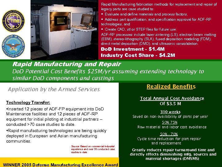 Rapid Manufacturing fabrication methods for replacement and repair of legacy parts are case studied