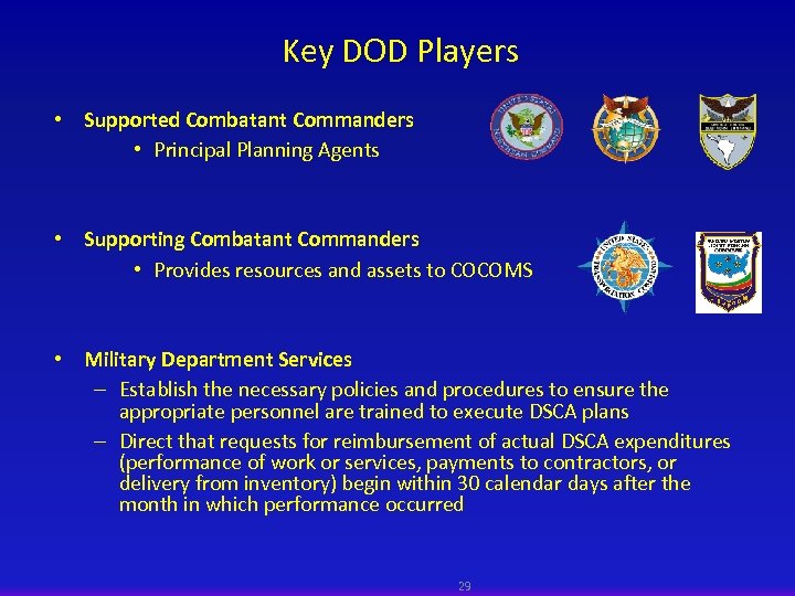 Key DOD Players • Supported Combatant Commanders • Principal Planning Agents • Supporting Combatant
