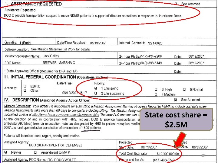 State cost share = $2. 5 M 33 