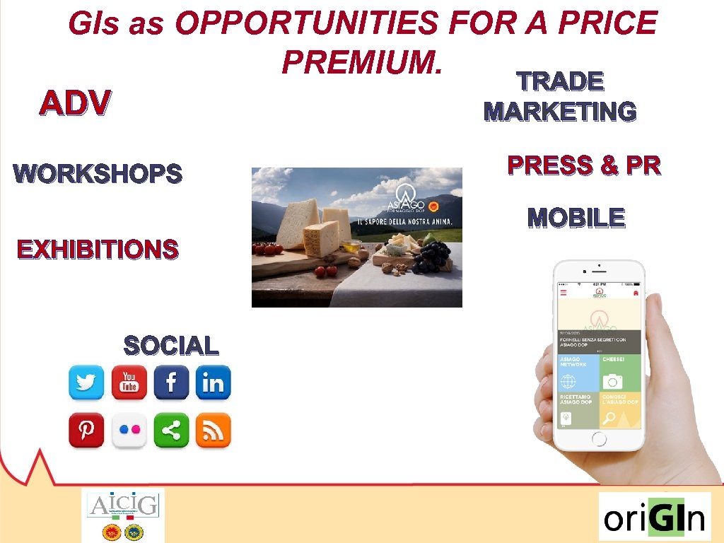 GIs as OPPORTUNITIES FOR A PRICE PREMIUM. TRADE ADV MARKETING WORKSHOPS PRESS & PR