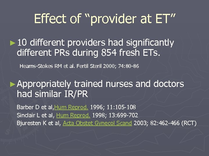 Effect of “provider at ET” ► 10 different providers had significantly different PRs during