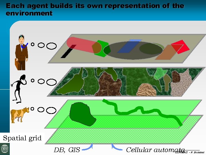 Each agent builds its own representation of the environment Spatial grid DB, GIS Cellular