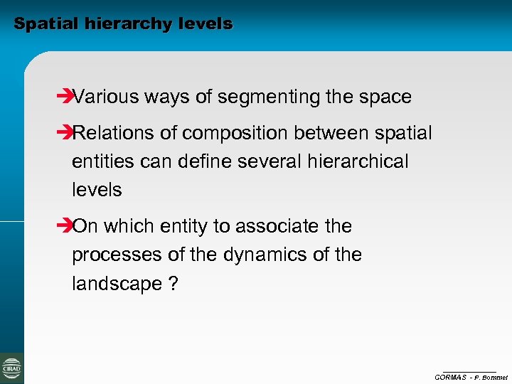 Spatial hierarchy levels è Various ways of segmenting the space è Relations of composition