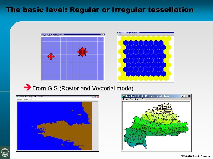The basic level: Regular or Irregular tessellation èFrom GIS (Raster and Vectorial mode) CORMAS