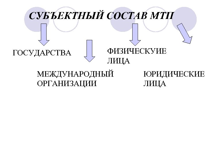 СУБЪЕКТНЫЙ СОСТАВ МТП ГОСУДАРСТВА ФИЗИЧЕСКУИЕ ЛИЦА МЕЖДУНАРОДНЫЙ ОРГАНИЗАЦИИ ЮРИДИЧЕСКИЕ ЛИЦА 