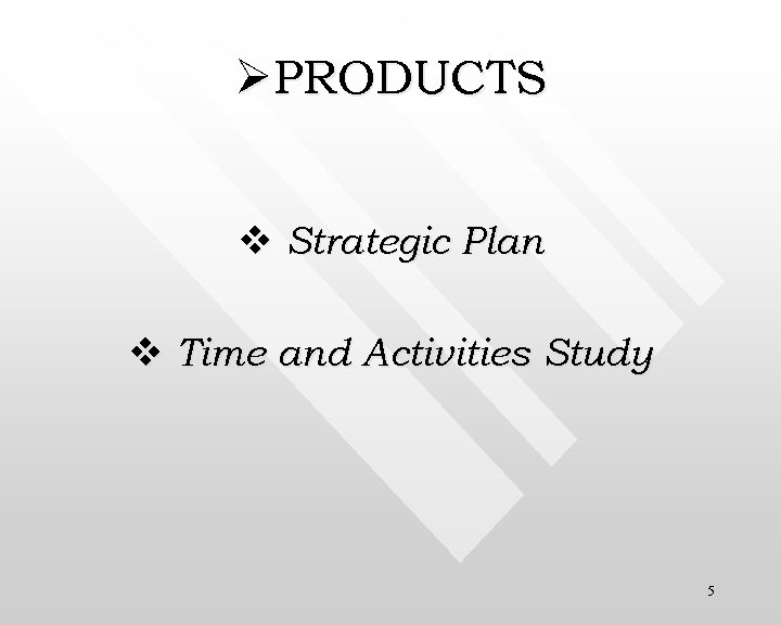 ØPRODUCTS v Strategic Plan v Time and Activities Study 5 