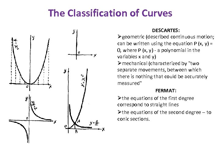 The Classification of Curves DESCARTES: Øgeometric (described continuous motion; can be written using the