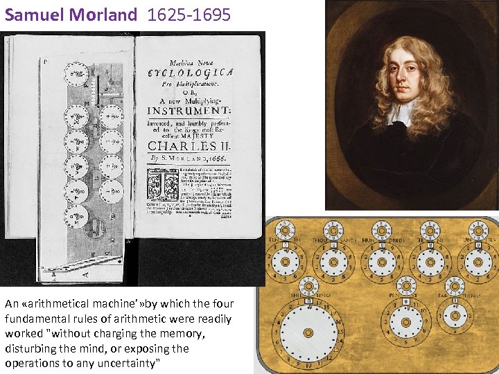 Samuel Morland 1625 -1695 An «arithmetical machine’» by which the four fundamental rules of