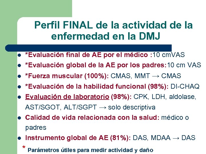  Perfil FINAL de la actividad de la enfermedad en la DMJ l *Evaluación