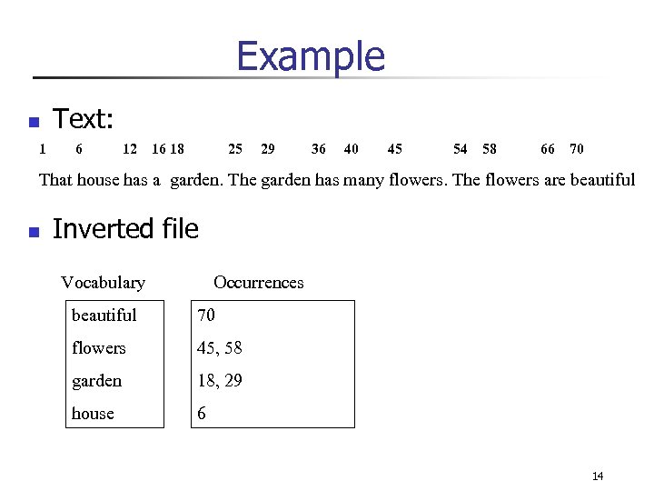 Example n 1 Text: 6 12 16 18 25 29 36 40 45 54