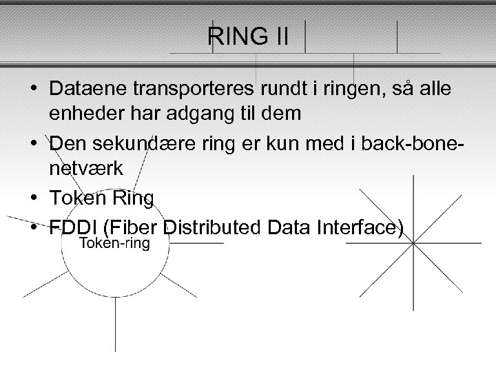 RING II • Dataene transporteres rundt i ringen, så alle enheder har adgang til