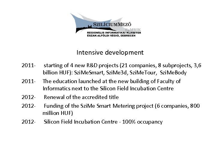 Intensive development 201120122012 - starting of 4 new R&D projects (21 companies, 8 subprojects,