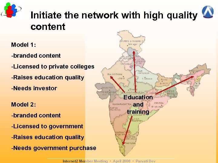 Initiate the network with high quality content Model 1: -branded content -Licensed to private