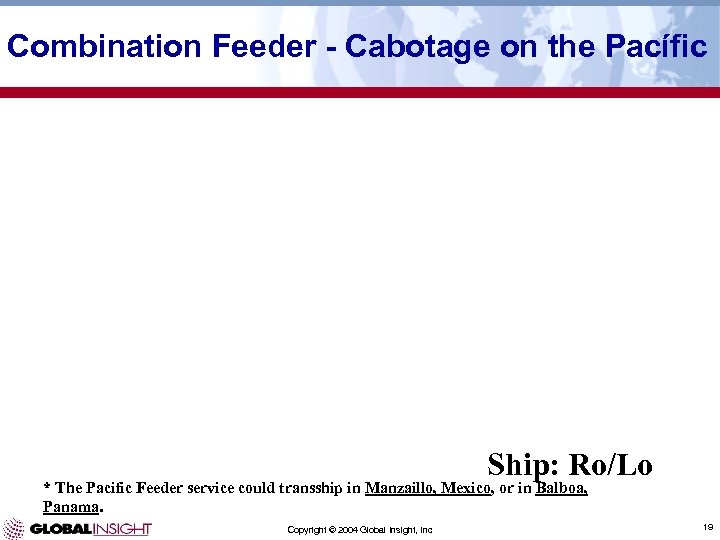 Combination Feeder - Cabotage on the Pacífic Ship: Ro/Lo * The Pacific Feeder service