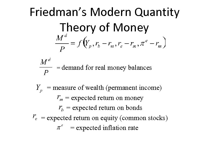 Friedman’s Modern Quantity Theory of Money = demand for real money balances = measure