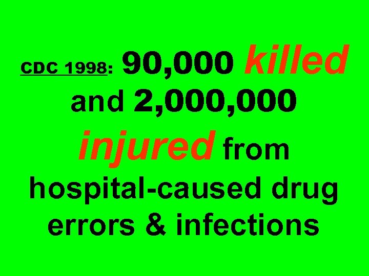 90, 000 killed and 2, 000 CDC 1998: injured from hospital-caused drug errors &