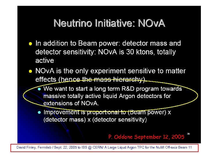P. Oddone September 12, 2005 David Finley, Fermilab / Sept. 22, 2005 to ISS