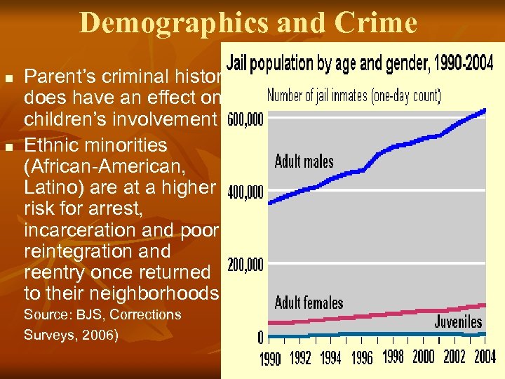 Demographics and Crime n n Parent’s criminal history does have an effect on children’s