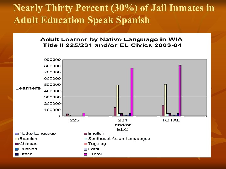 Nearly Thirty Percent (30%) of Jail Inmates in Adult Education Speak Spanish 