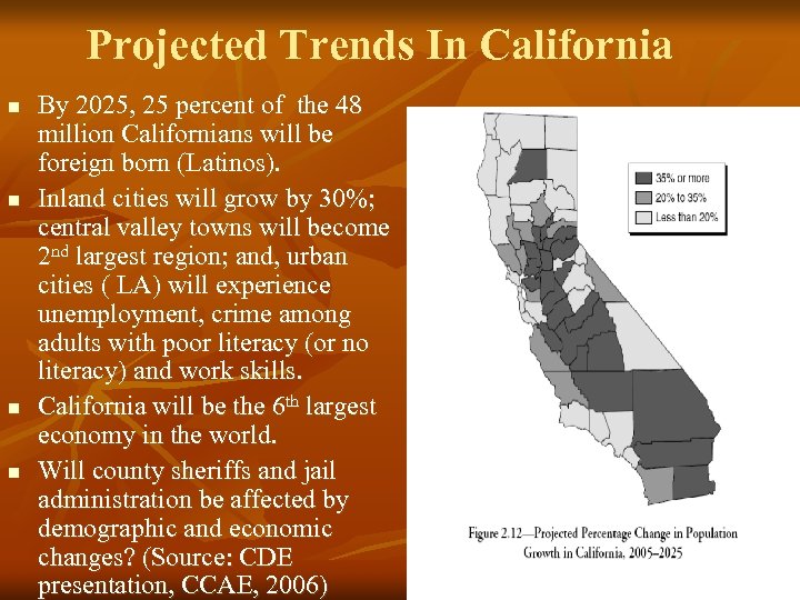 Projected Trends In California n n By 2025, 25 percent of the 48 million