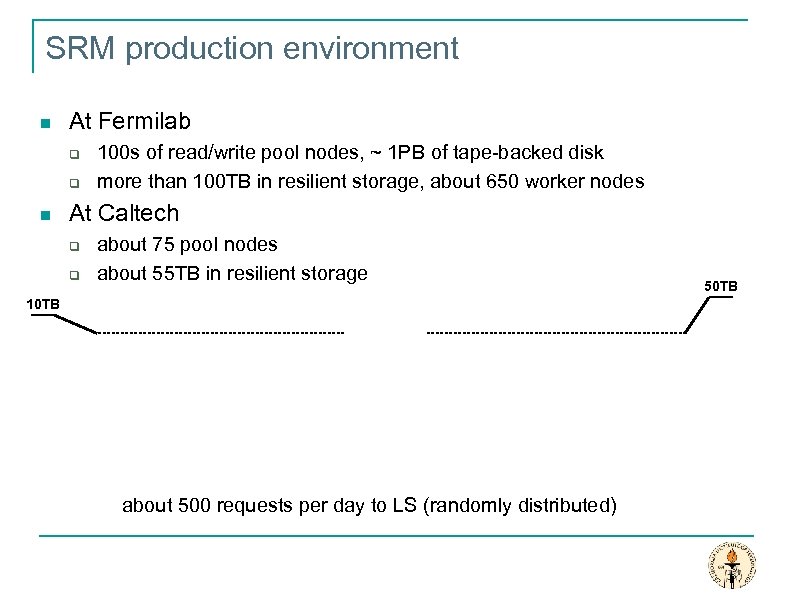 SRM production environment n At Fermilab q q n 100 s of read/write pool