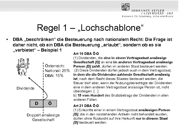 Regel 1 – „Lochschablone“ • DBA „beschränken“ die Besteuerung nach nationalem Recht: Die Frage