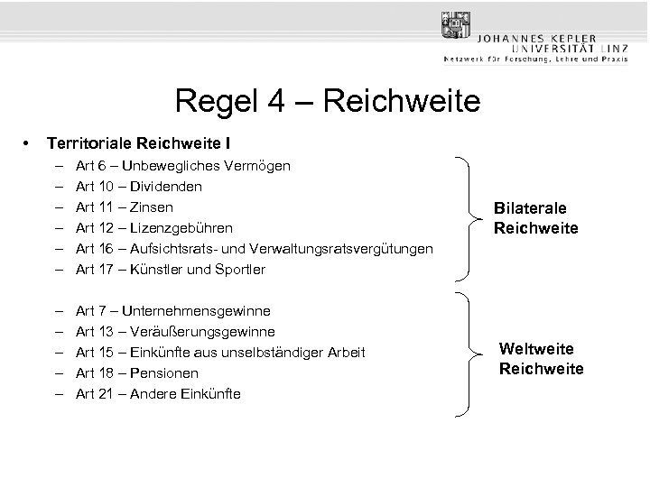 Regel 4 – Reichweite • Territoriale Reichweite I – – – Art 6 –