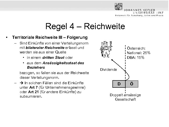 Regel 4 – Reichweite • Territoriale Reichweite III – Folgerung – Sind Einkünfte von