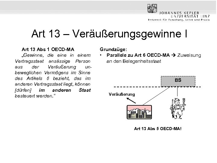 Art 13 – Veräußerungsgewinne I Art 13 Abs 1 OECD-MA „Gewinne, die eine in