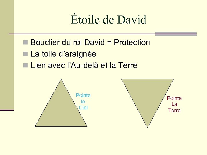 Étoile de David n Bouclier du roi David = Protection n La toile d’araignée