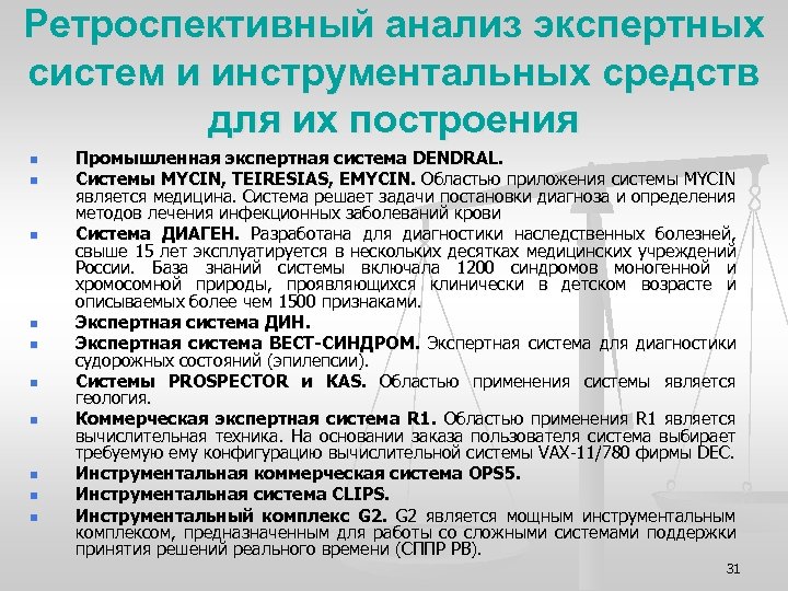Ретроспективный анализ экспертных систем и инструментальных средств для их построения n n n n