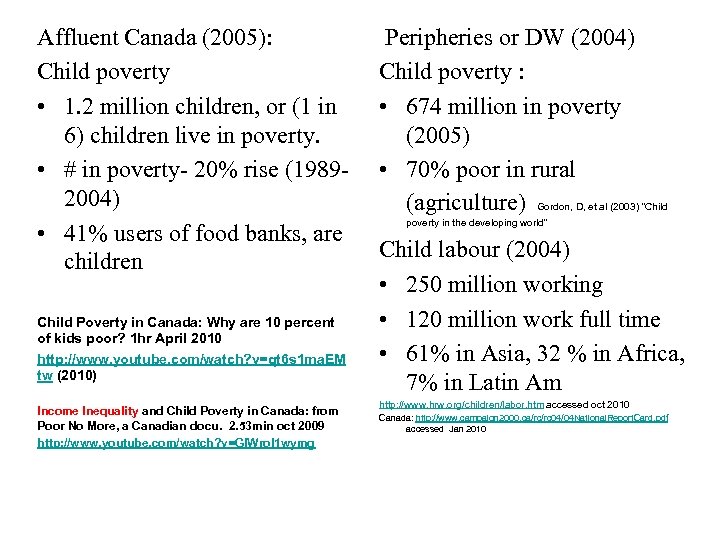 Affluent Canada (2005): Child poverty • 1. 2 million children, or (1 in 6)