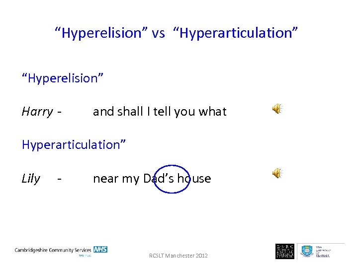 “Hyperelision” vs “Hyperarticulation” “Hyperelision” Harry - and shall I tell you what Hyperarticulation” Lily