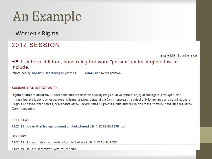 An Example • Women’s Rights 